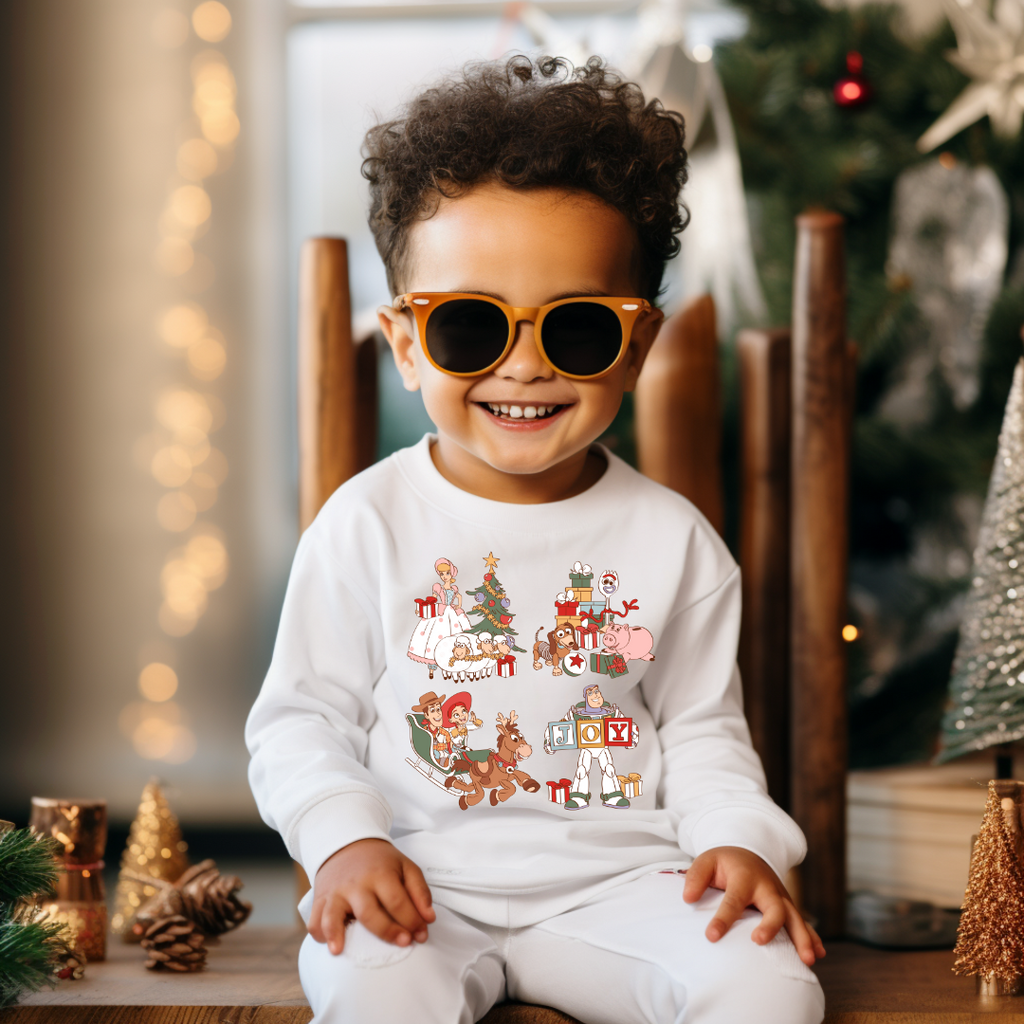 Holiday Toy Friends Graphic Kids Crewneck Sweater