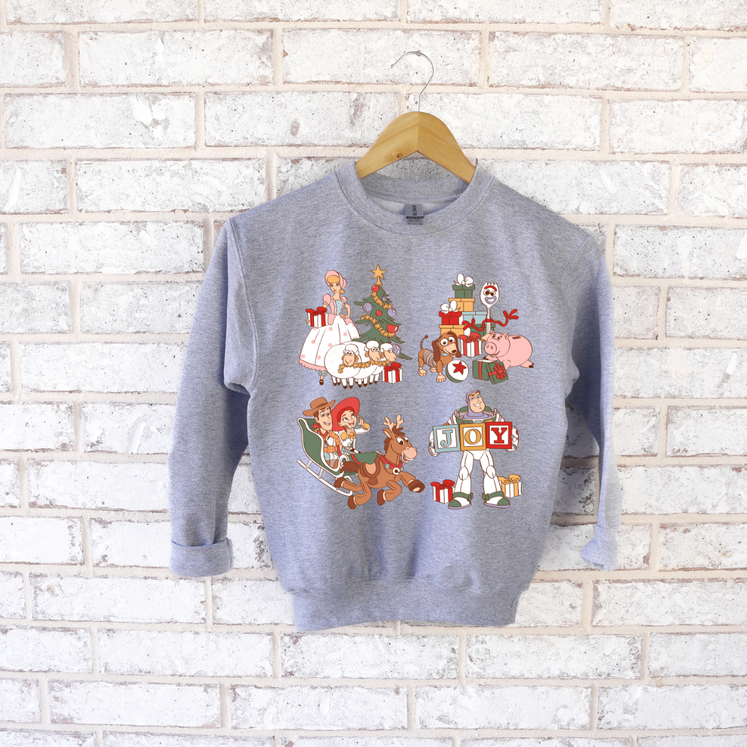 Holiday Toy Friends Graphic Kids Crewneck Sweater