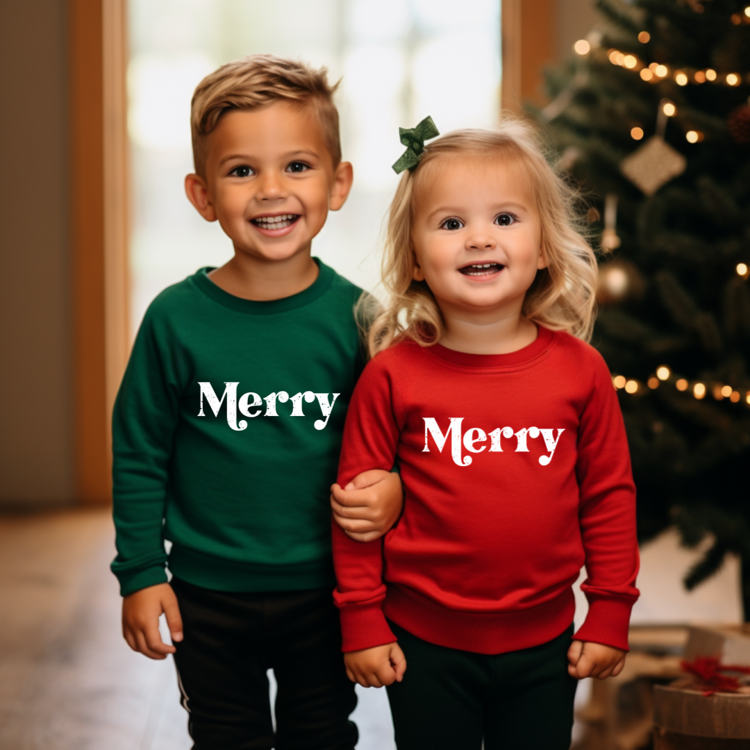 Retro Merry Graphic Kids Crewneck Sweater