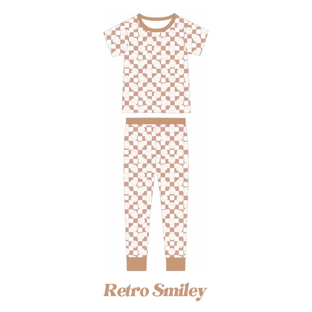 Retro Smiley Kids Two-Piece Bamboo Short Sleeve Pajama Set