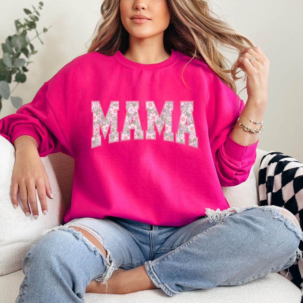 MAMA Varsity Style Floral Graphic Ladies Crewneck Sweater