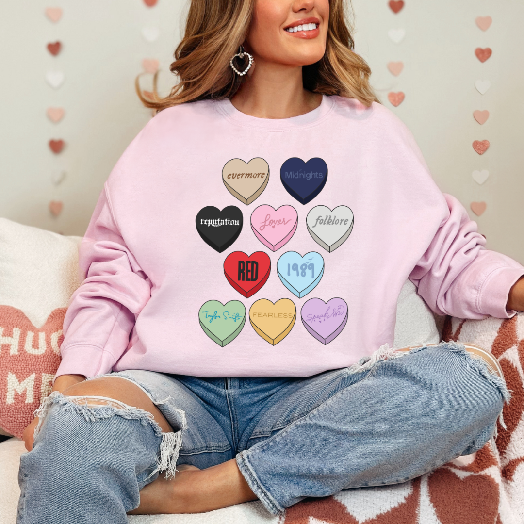 Swiftie Candy Heart Graphic Ladies Crewneck Sweater
