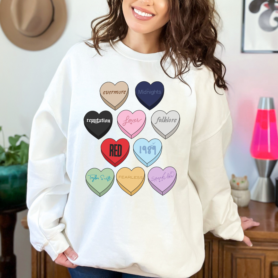 Swiftie candy heart ladies crewneck sweater