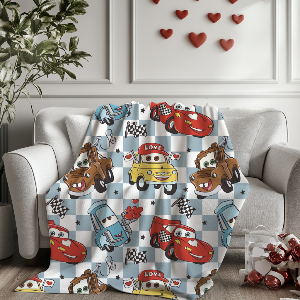 Valentines Checkered Cars Minky Blanket | Birdie & Bee
