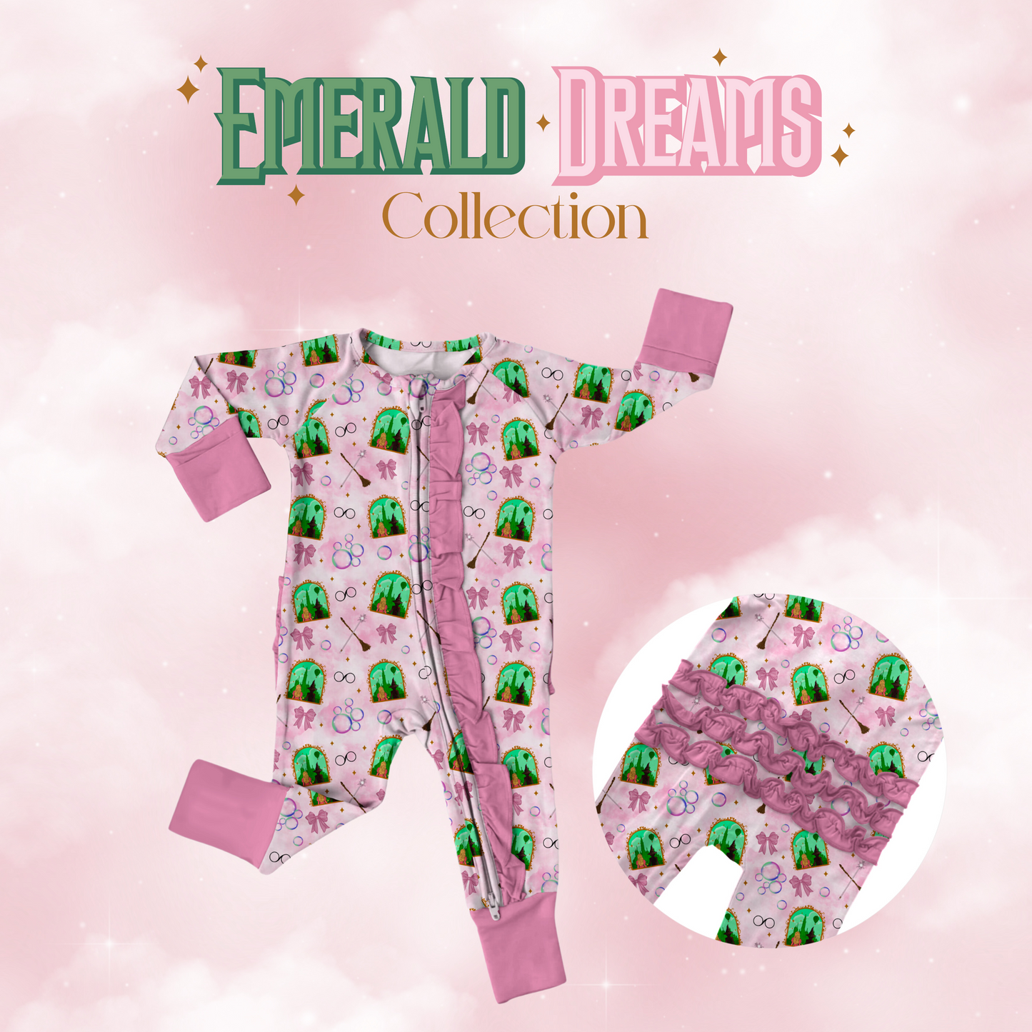 Emerald Dreams Collection Little Zips Bamboo Ruffle pajama PREORDER