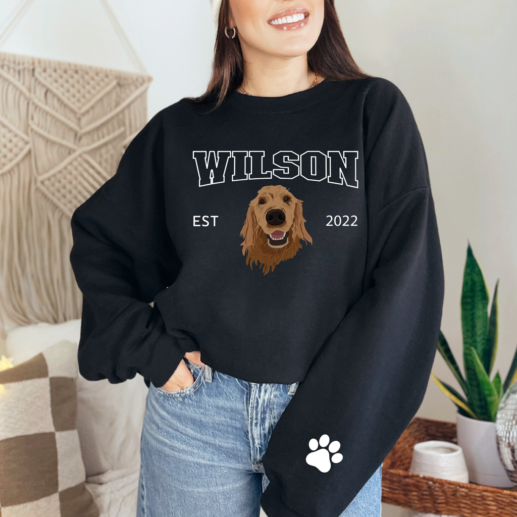 *CUSTOM* Pet Portrait Graphic Varsity Style Adult Crewneck Sweater