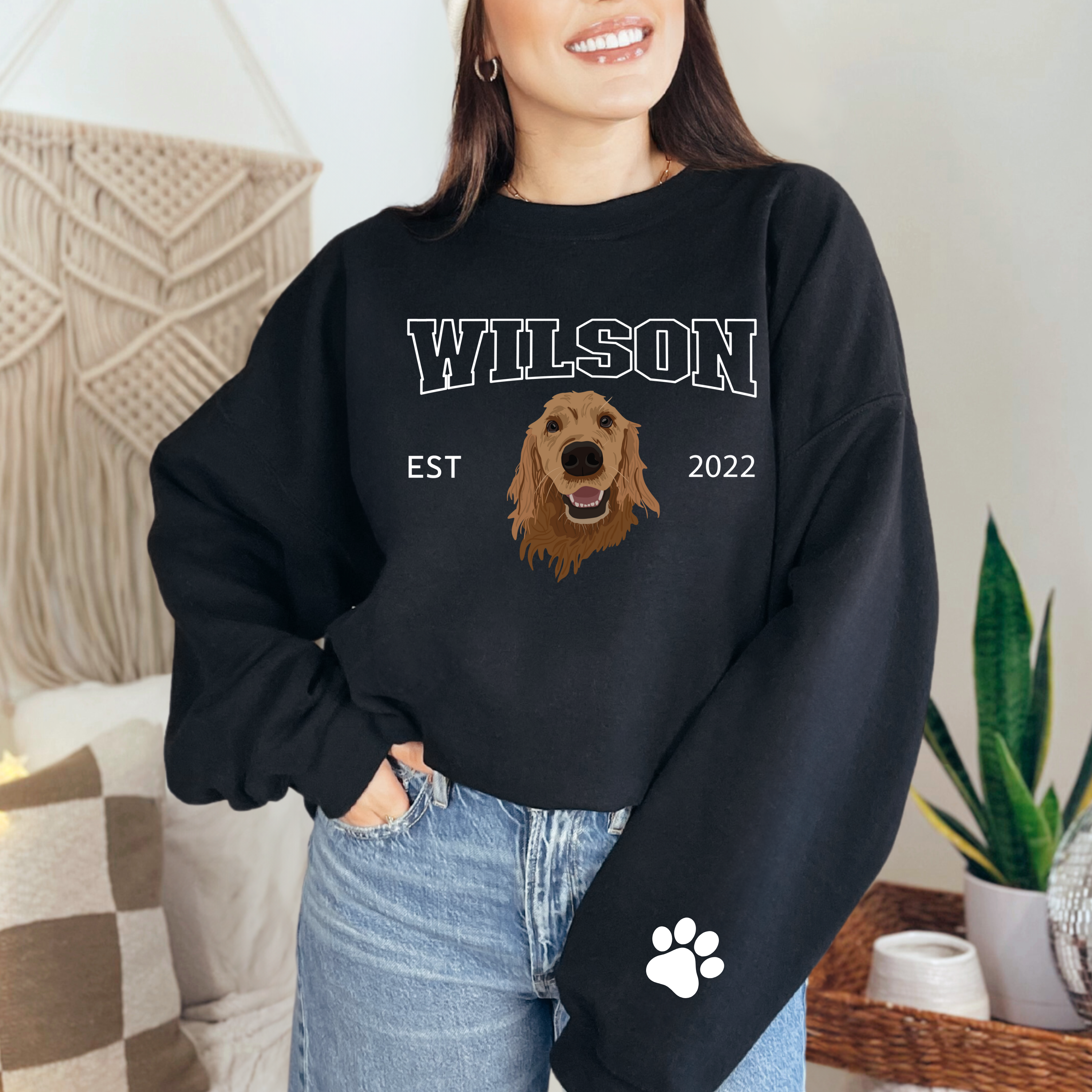 *CUSTOM* Pet Portrait Graphic Varsity Style Adult Crewneck Sweater