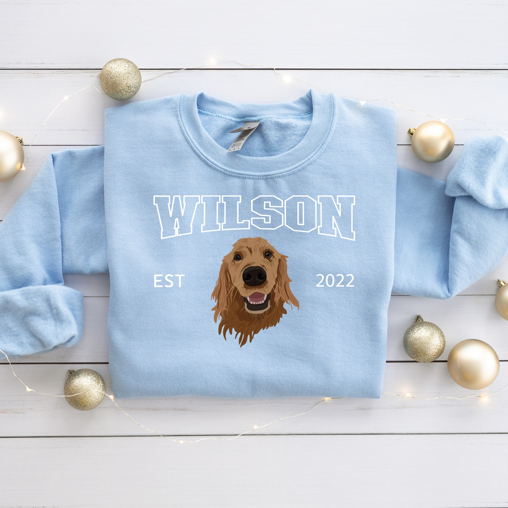*CUSTOM* Pet Portrait Graphic Varsity Style Adult Crewneck Sweater