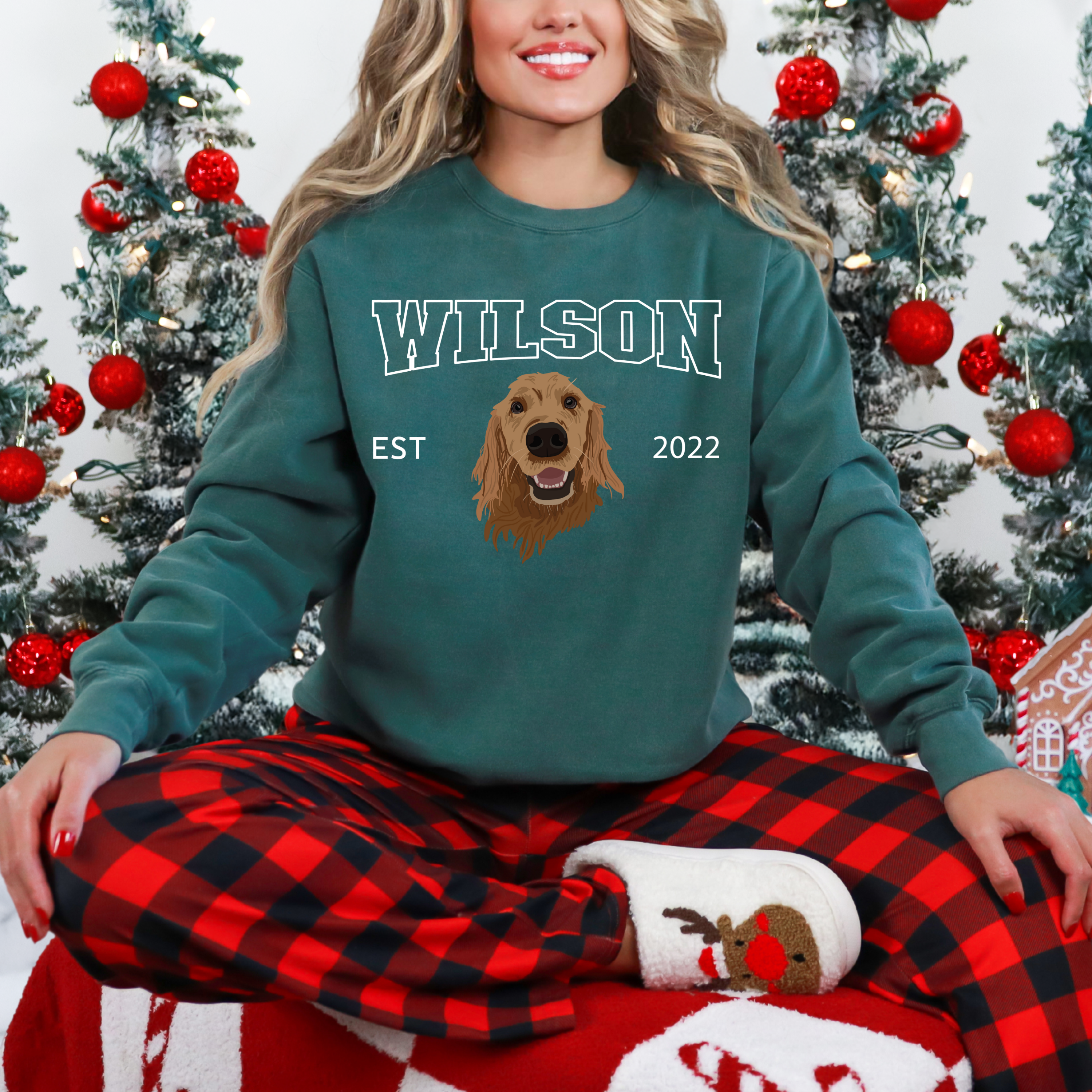 *CUSTOM* Pet Portrait Graphic Varsity Style Adult Crewneck Sweater