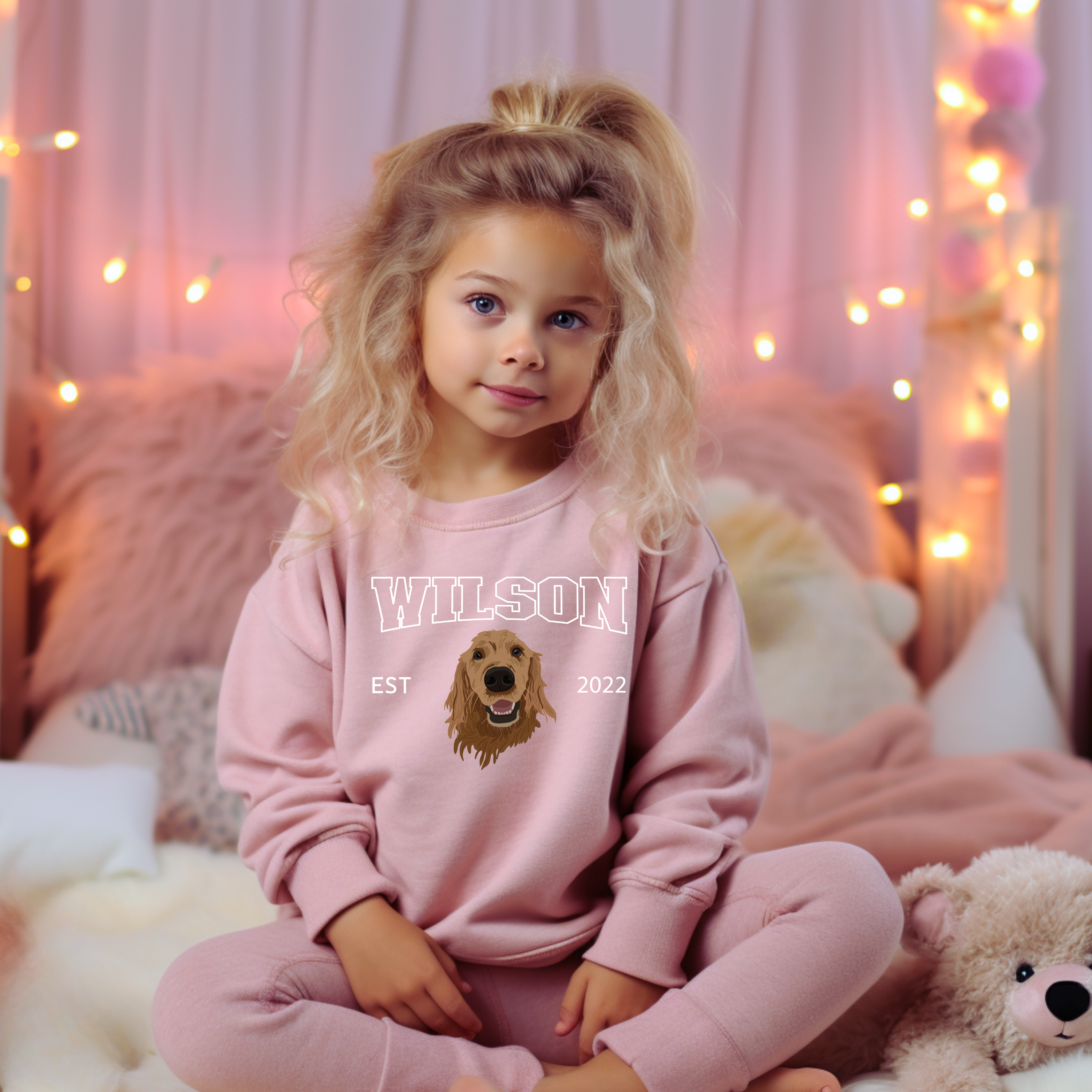 *CUSTOM* Pet Portrait Graphic Varsity Style Kids Crewneck Sweater