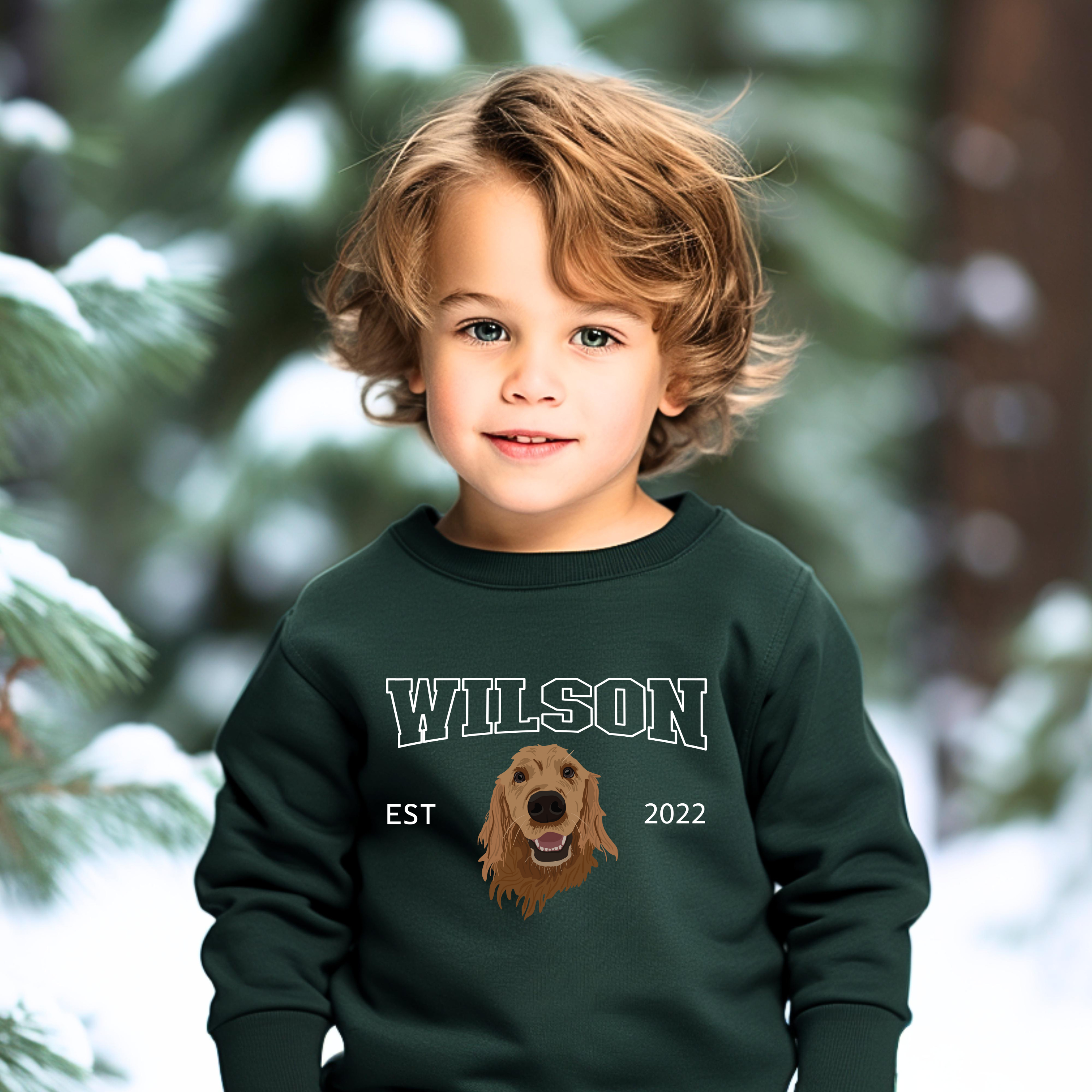 *CUSTOM* Pet Portrait Graphic Varsity Style Kids Crewneck Sweater