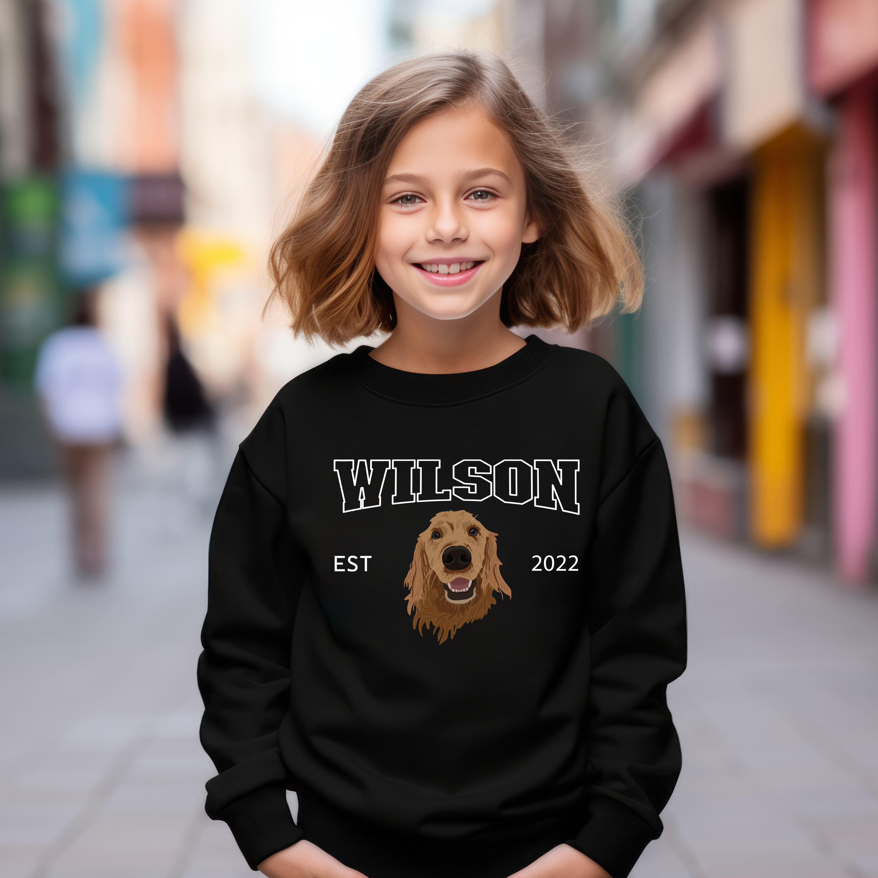 *CUSTOM* Pet Portrait Graphic Varsity Style Kids Crewneck Sweater