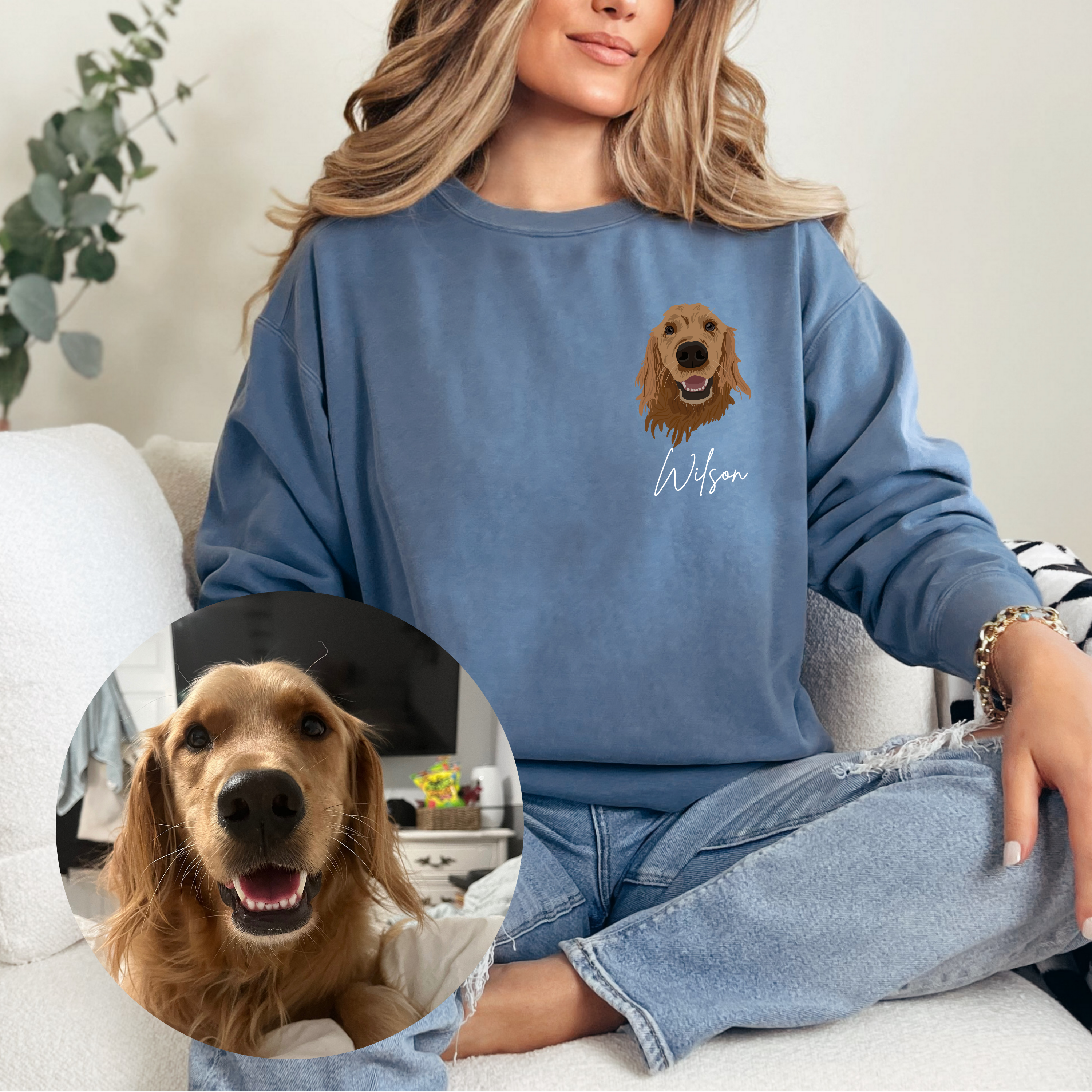 *CUSTOM* Pet Portrait Graphic with Left Pocket Placement Adult Crewneck Sweater