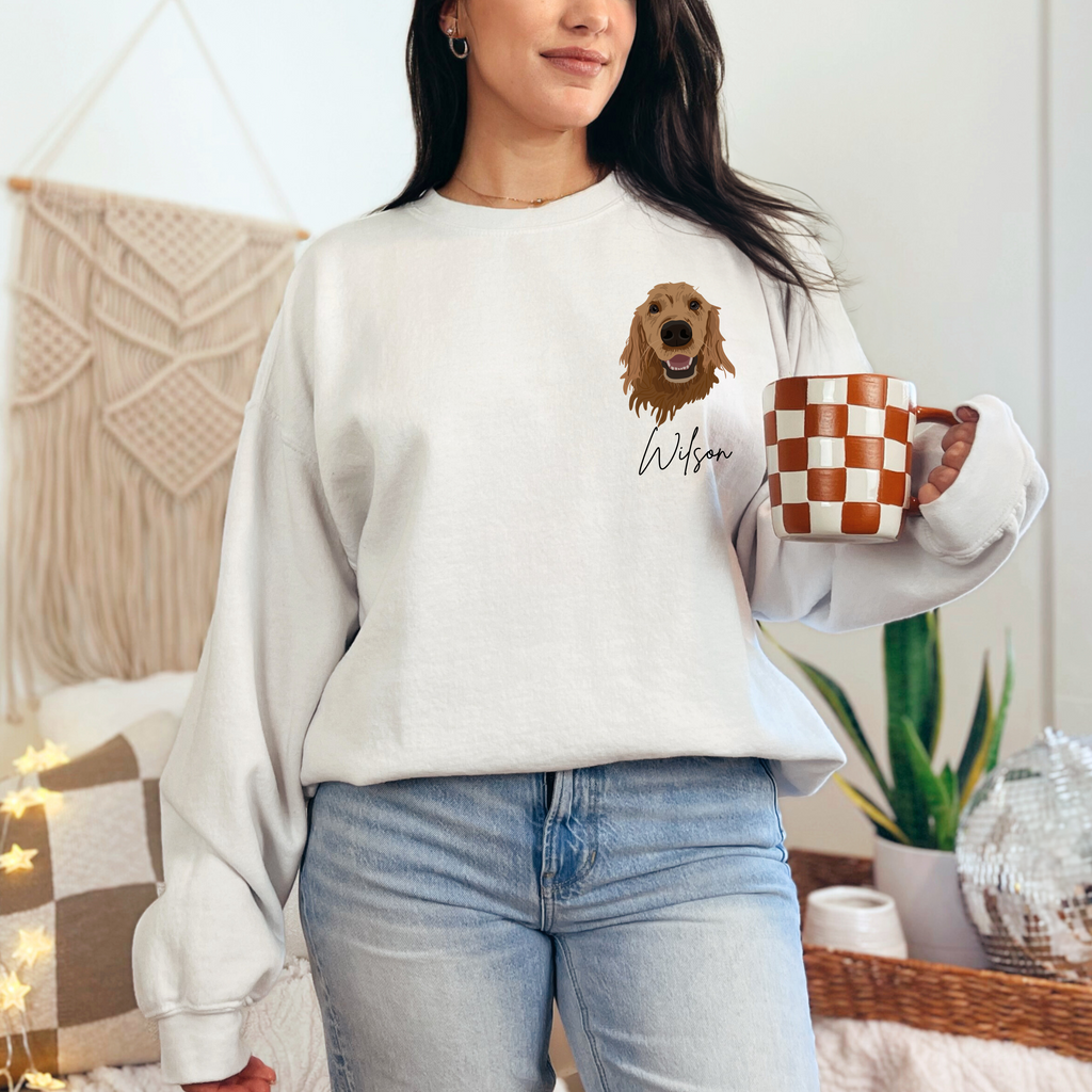 *CUSTOM* Pet Portrait Graphic with Left Pocket Placement Adult Crewneck Sweater