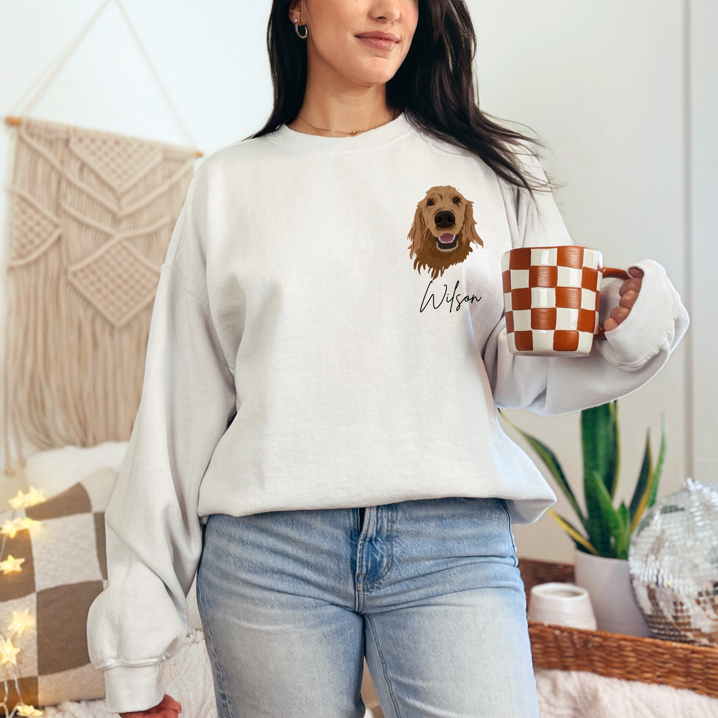 *CUSTOM* Pet Portrait Graphic with Left Pocket Placement Adult Crewneck Sweater