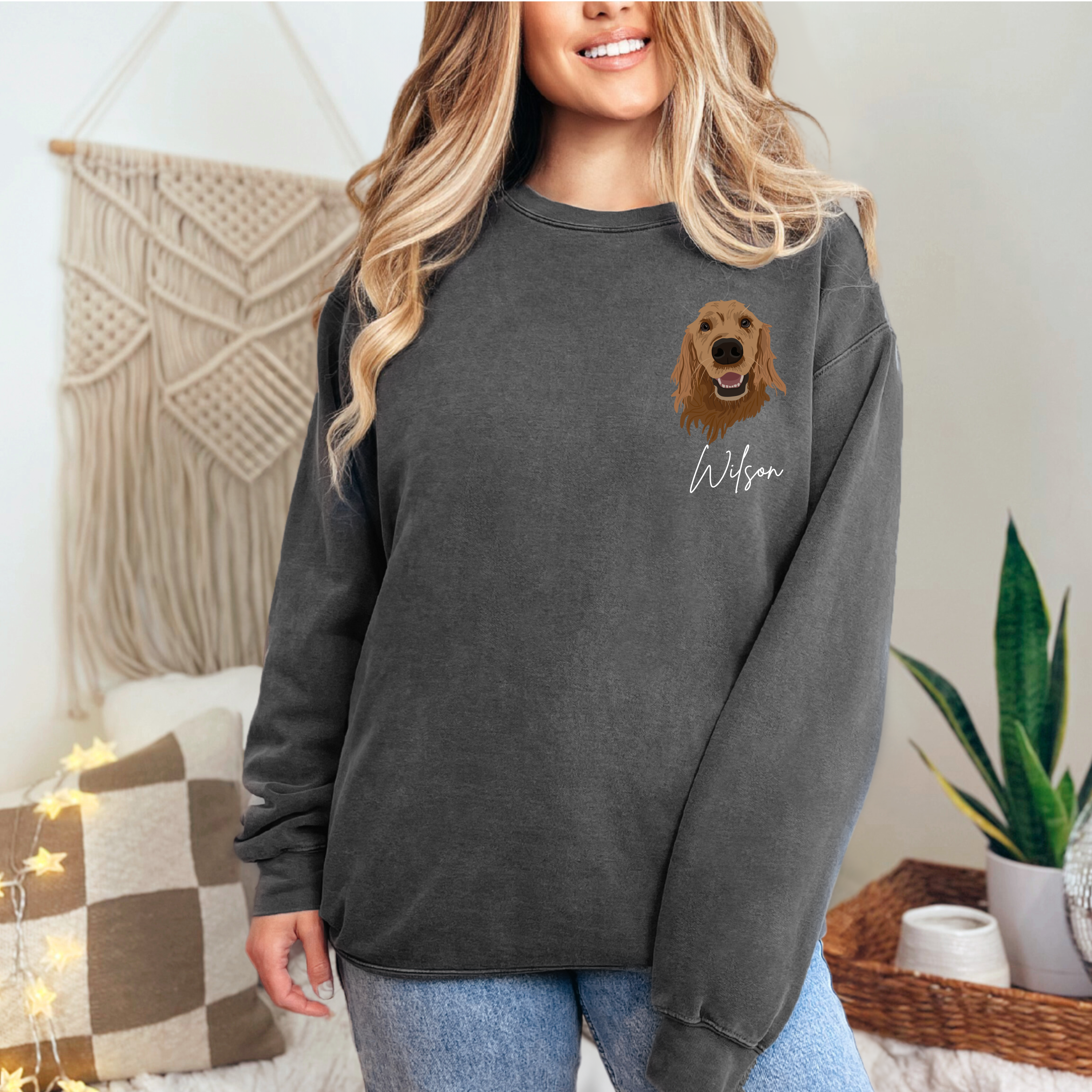 *CUSTOM* Pet Portrait Graphic with Left Pocket Placement Adult Crewneck Sweater