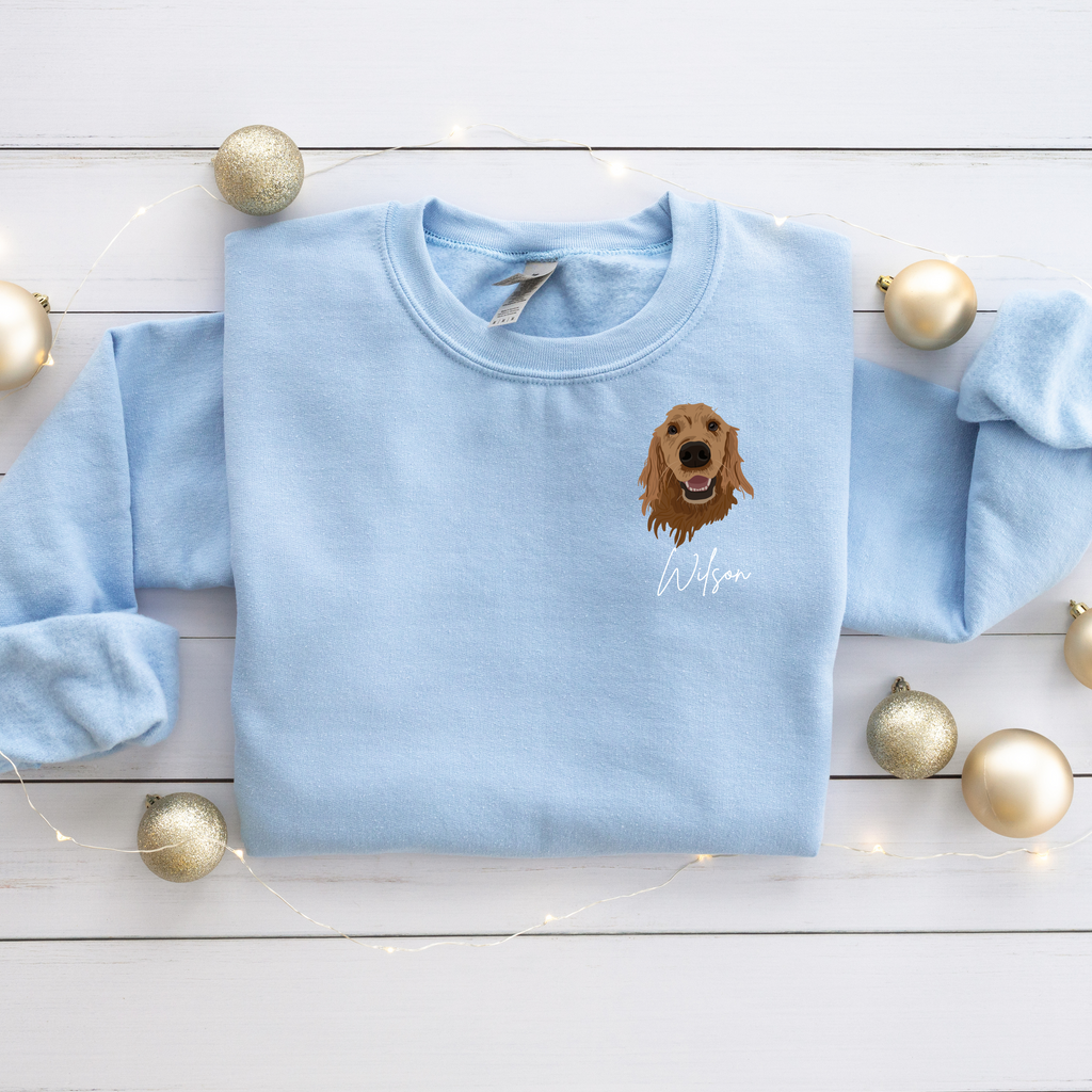 *CUSTOM* Pet Portrait Graphic with Left Pocket Placement Adult Crewneck Sweater