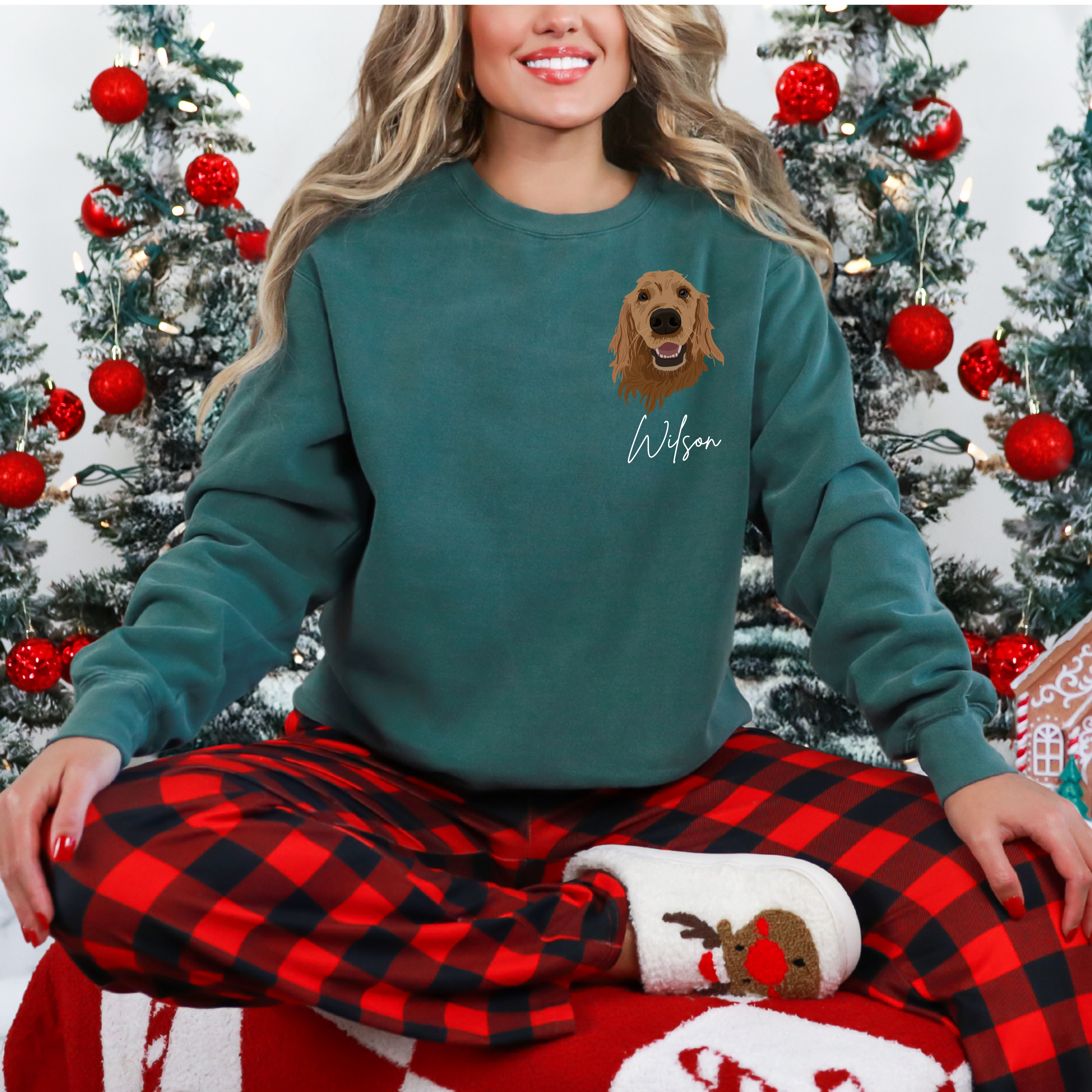 *CUSTOM* Pet Portrait Graphic with Left Pocket Placement Adult Crewneck Sweater