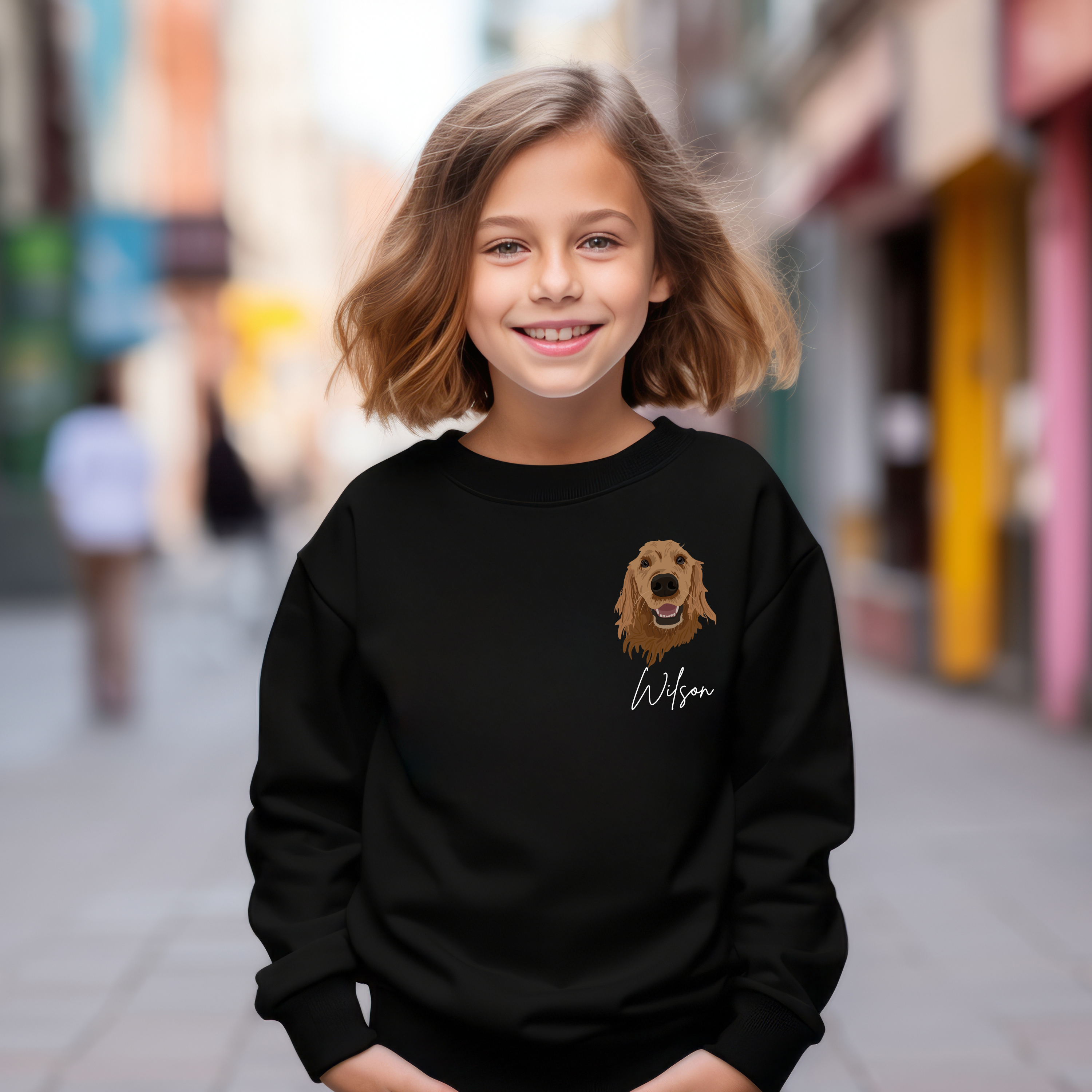 *CUSTOM* Pet Portrait Graphic with Left Pocket Placement Kids Crewneck Sweater