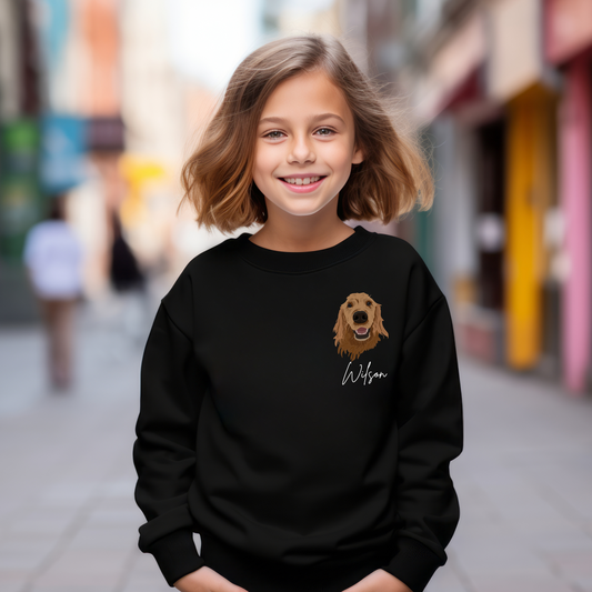 Furever Pet Collection Custom Pet Portrait POCKET graphic Kids crewneck Sweater