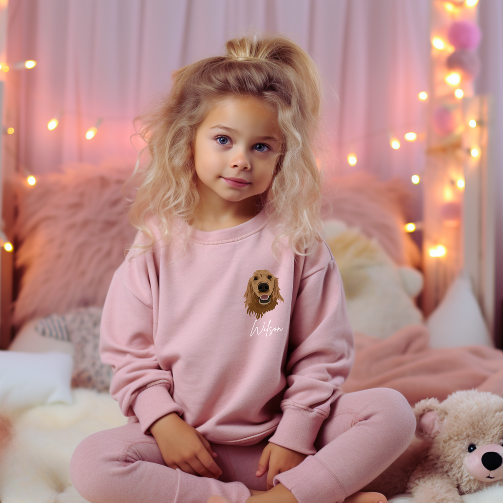 *CUSTOM* Pet Portrait Graphic with Left Pocket Placement Kids Crewneck Sweater