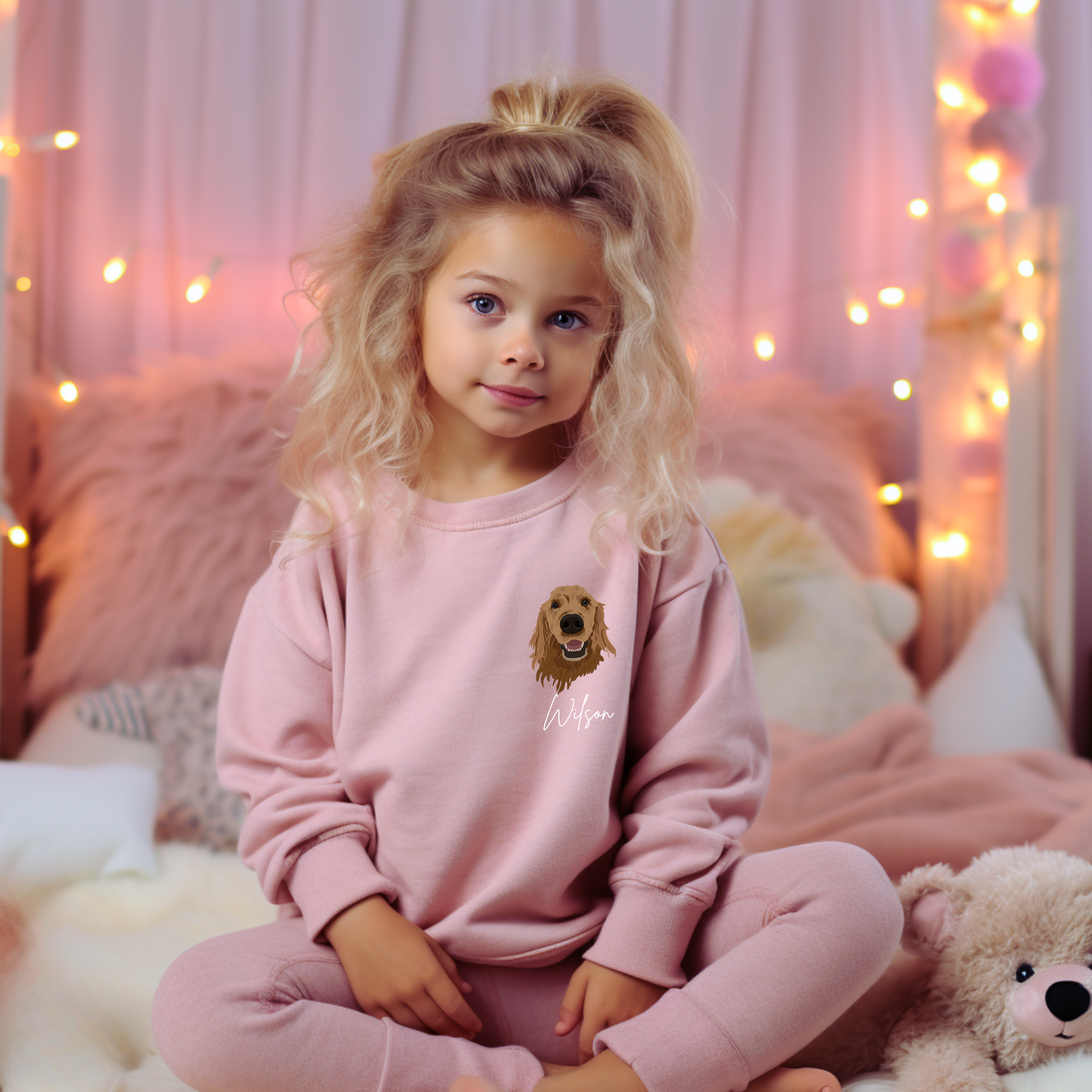 *CUSTOM* Pet Portrait Graphic with Left Pocket Placement Kids Crewneck Sweater