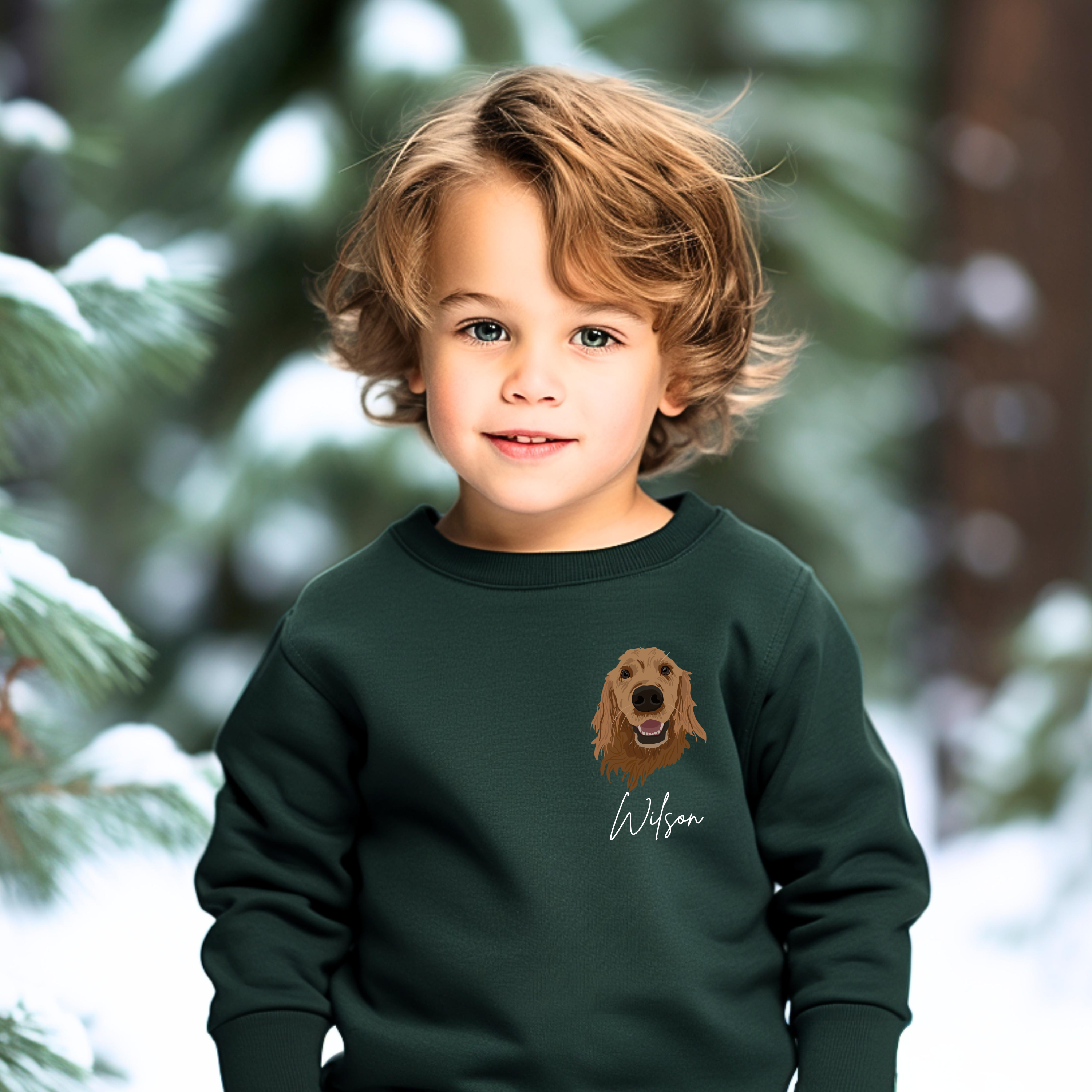 *CUSTOM* Pet Portrait Graphic with Left Pocket Placement Kids Crewneck Sweater