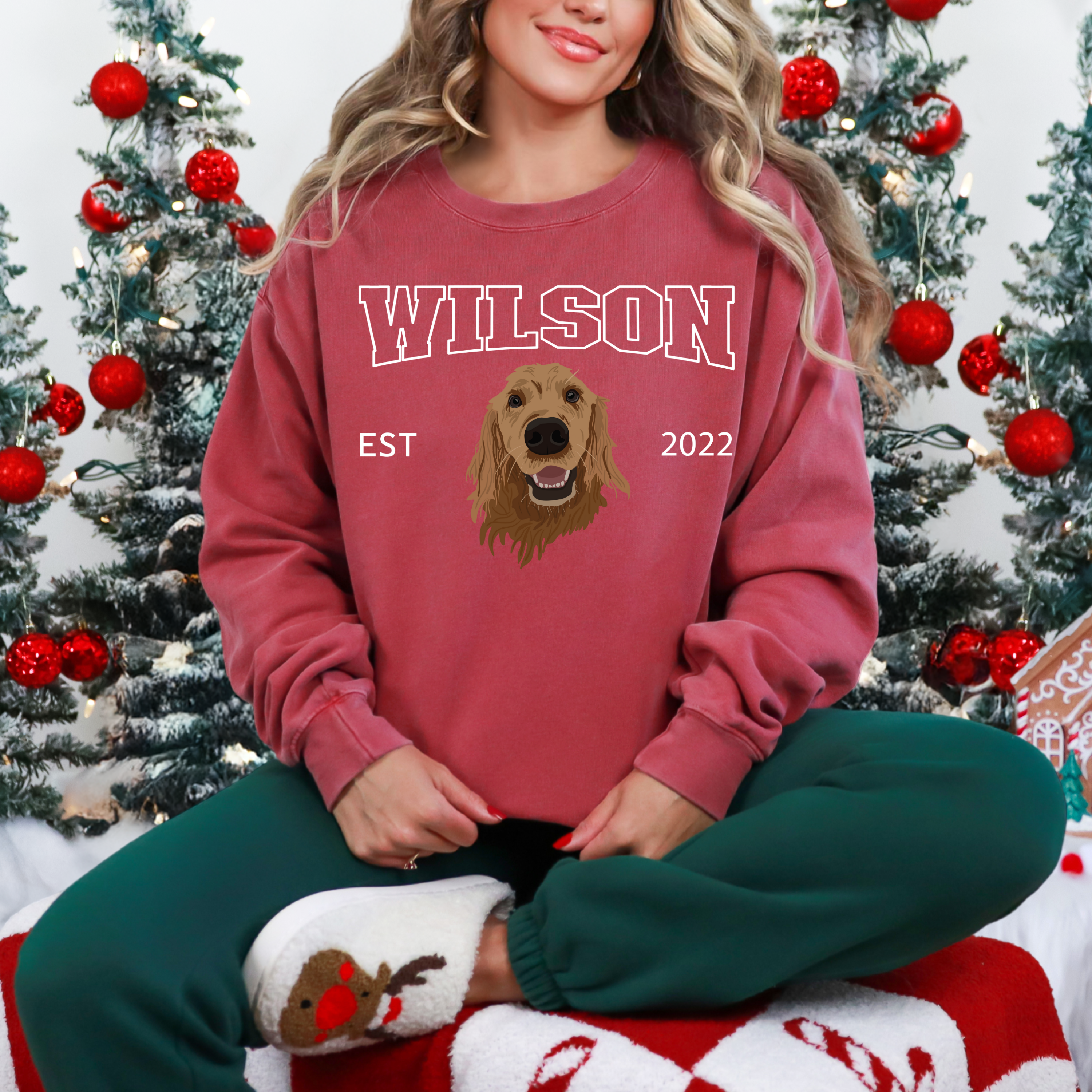 *CUSTOM* Pet Portrait Graphic Varsity Style Adult Crewneck Sweater