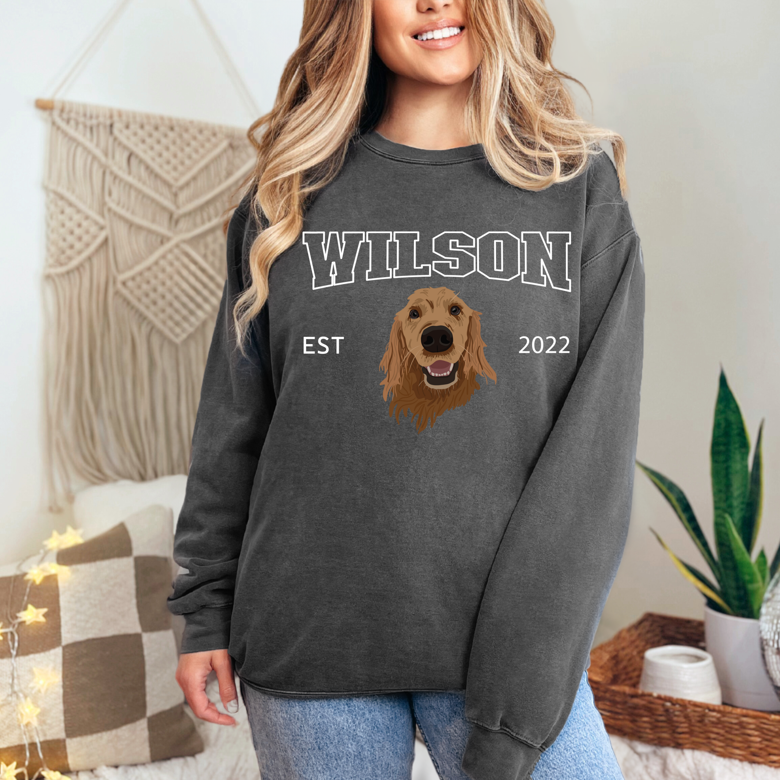 *CUSTOM* Pet Portrait Graphic Varsity Style Adult Crewneck Sweater