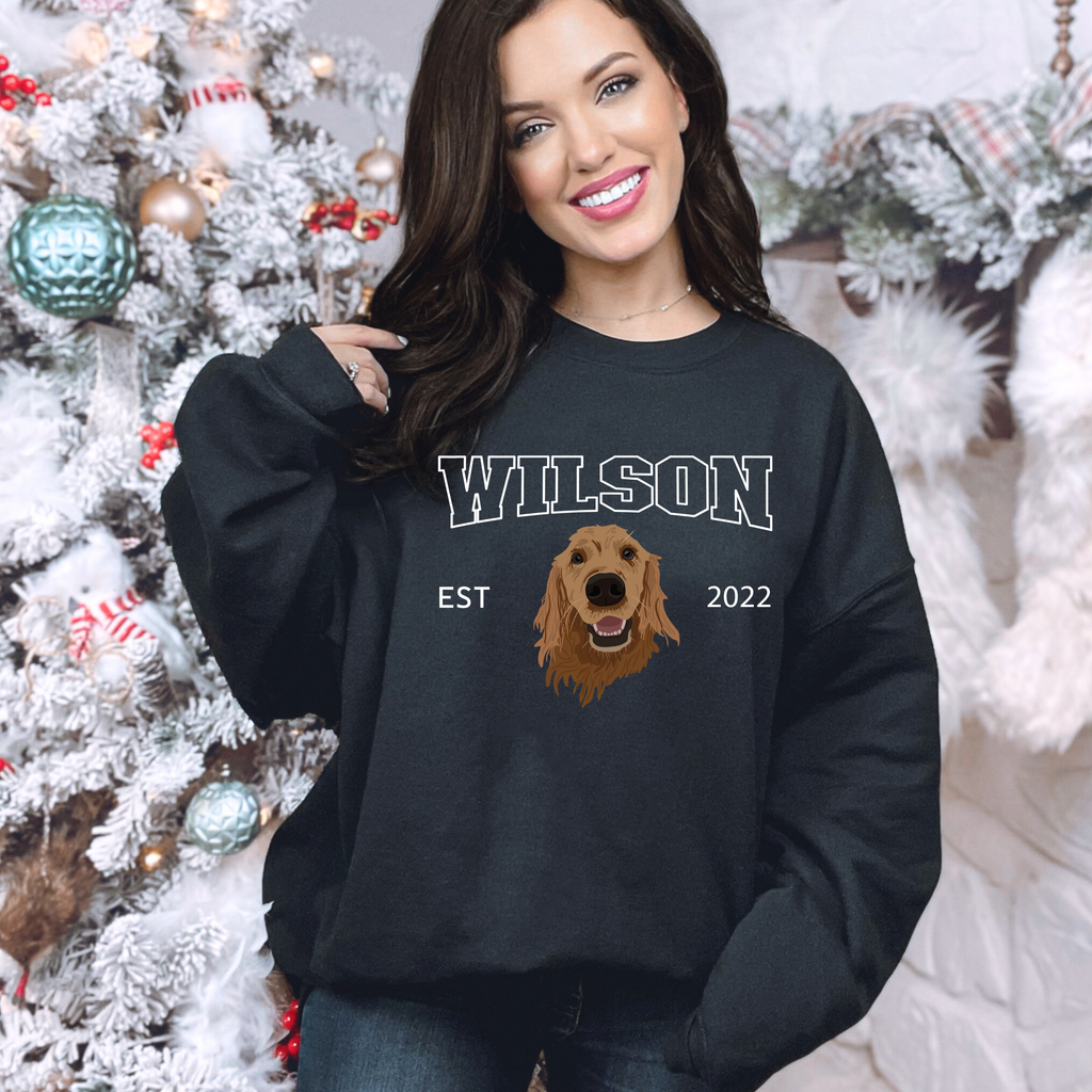 *CUSTOM* Pet Portrait Graphic Varsity Style Adult Crewneck Sweater