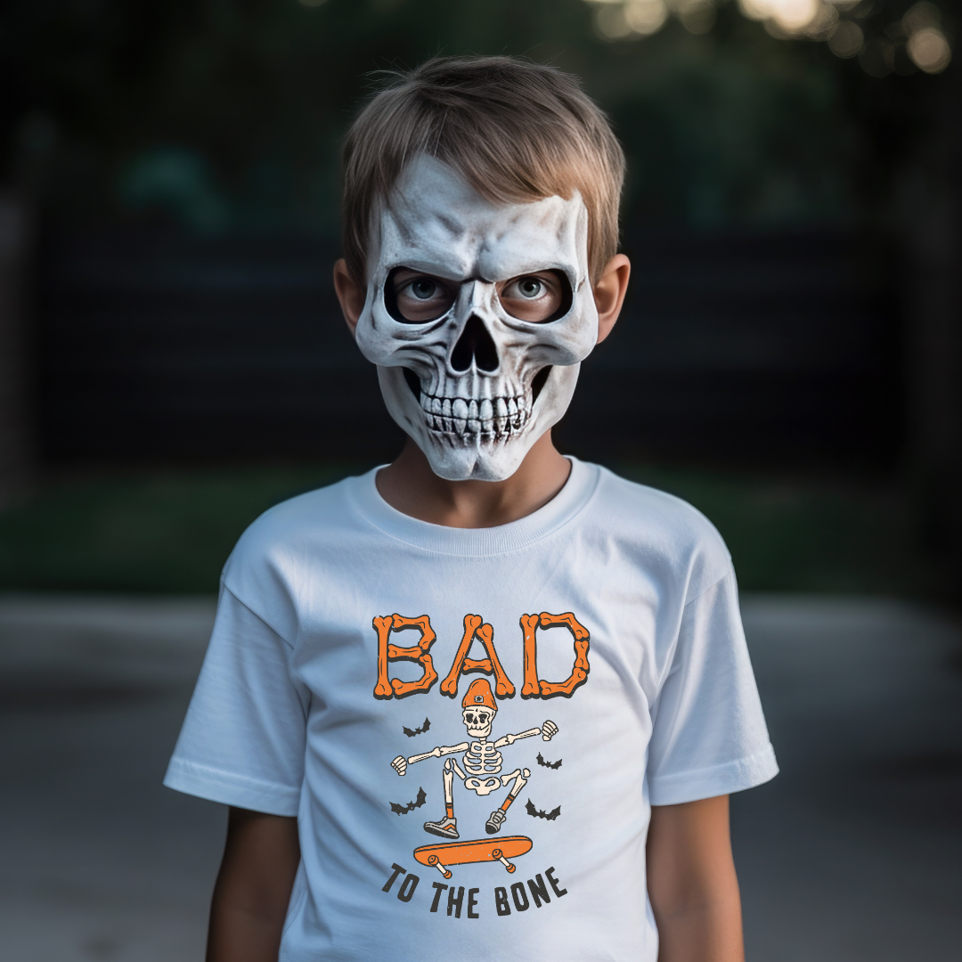 Bad to the bone kids Halloween Tee shirt