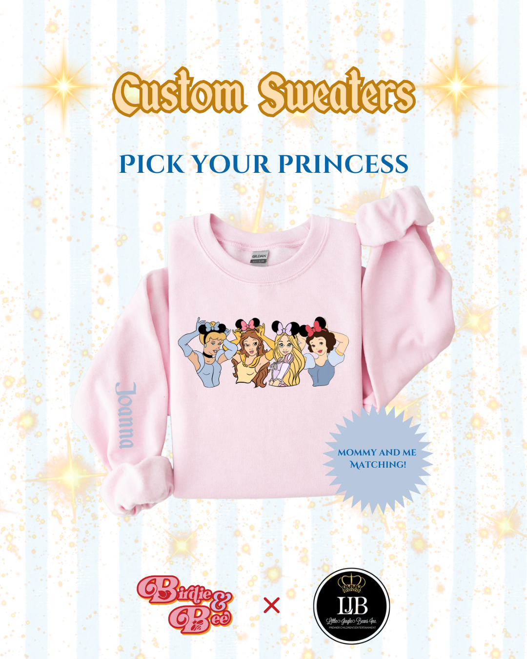 "Pick your Princess" Custom kids and adult crewneck sweater