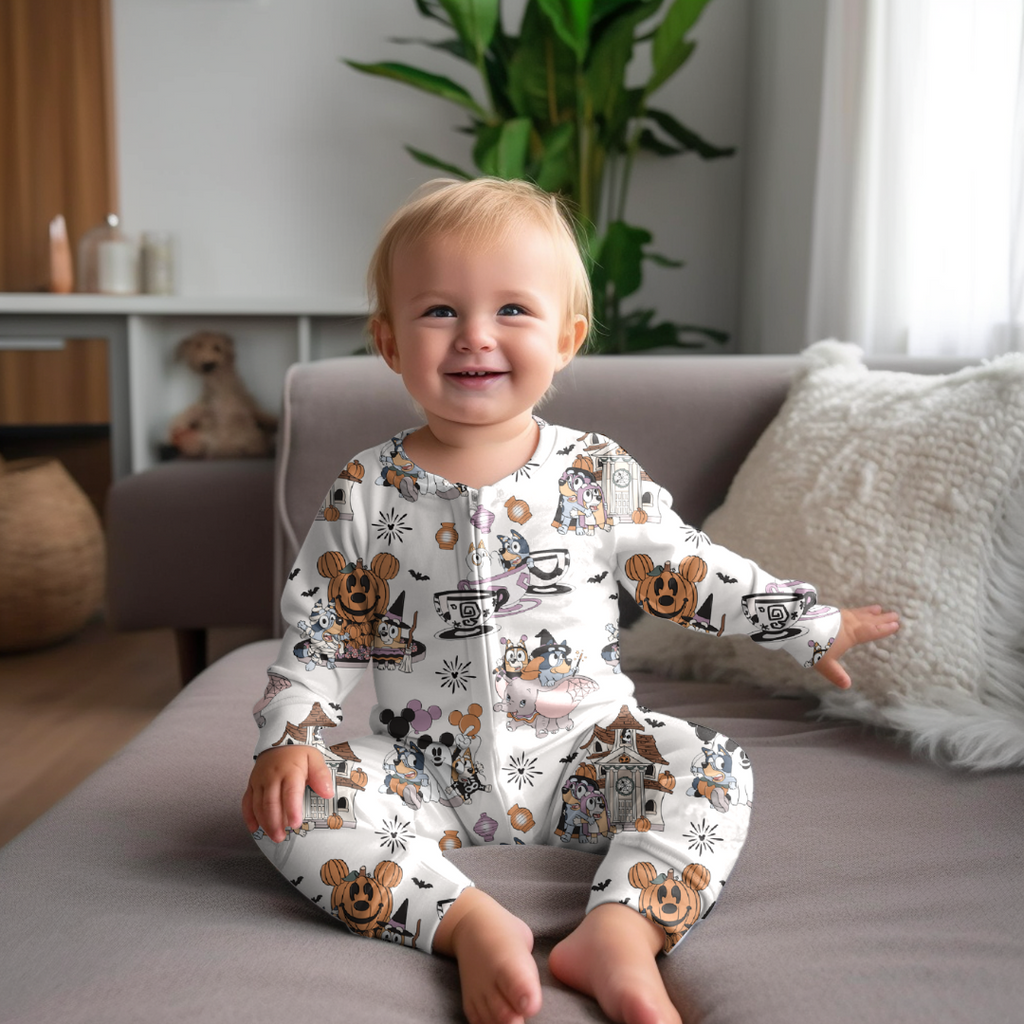 Spooky Sisters Print Little Zips Bamboo Pajama