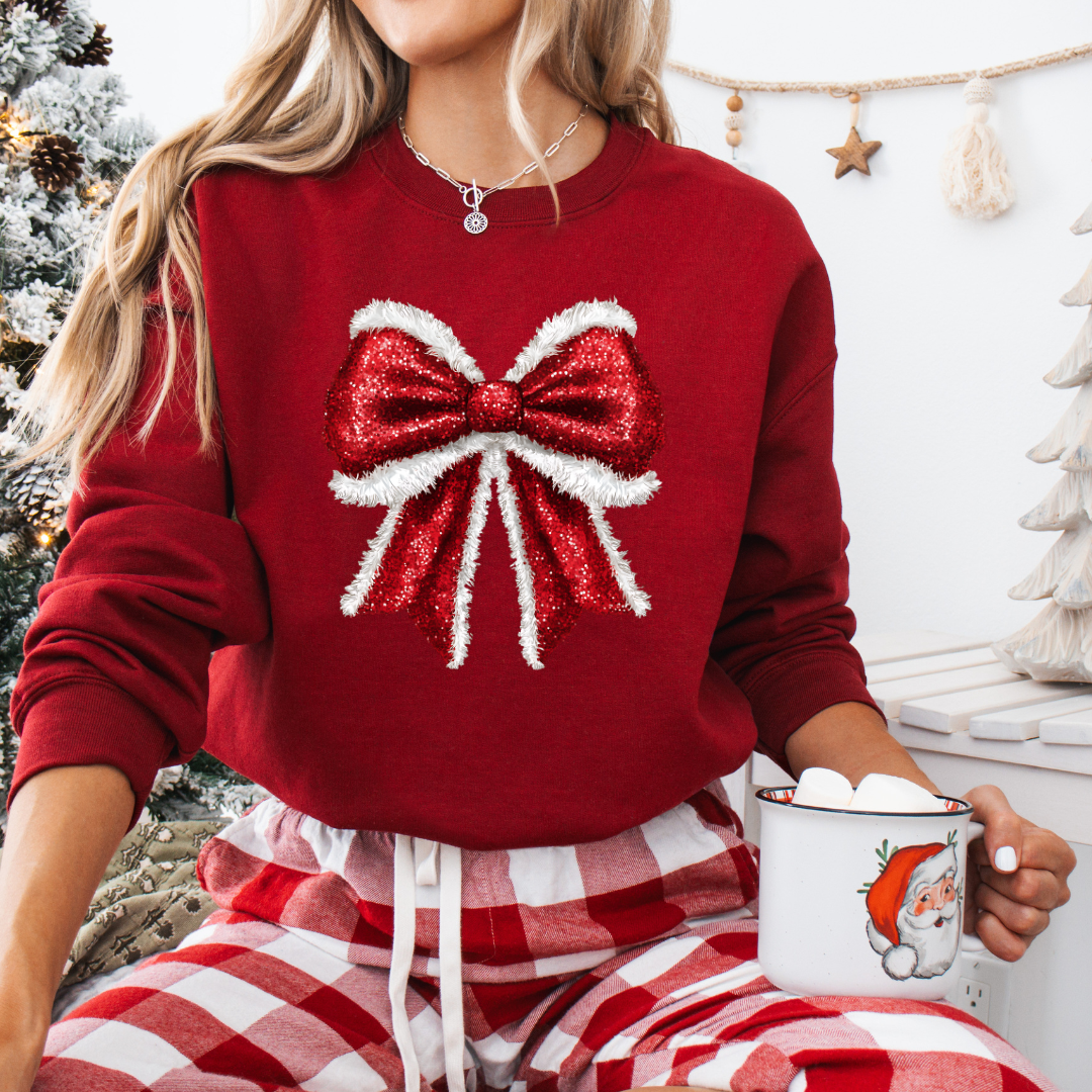 Coquette Santa Bow Graphic Adult Crewneck Sweater