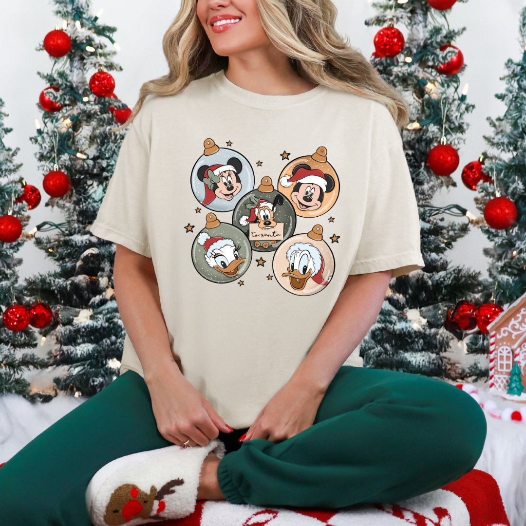 Christmas Mouse Club Ornaments Graphic Adult T-Shirt