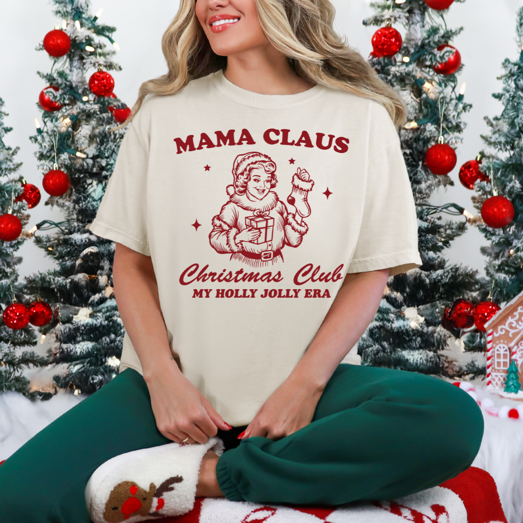 mama claus Christmas club era graphic ladies T-shirt