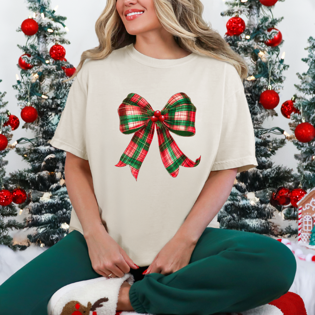 Christmas Bow Graphic Ladies T-Shirt