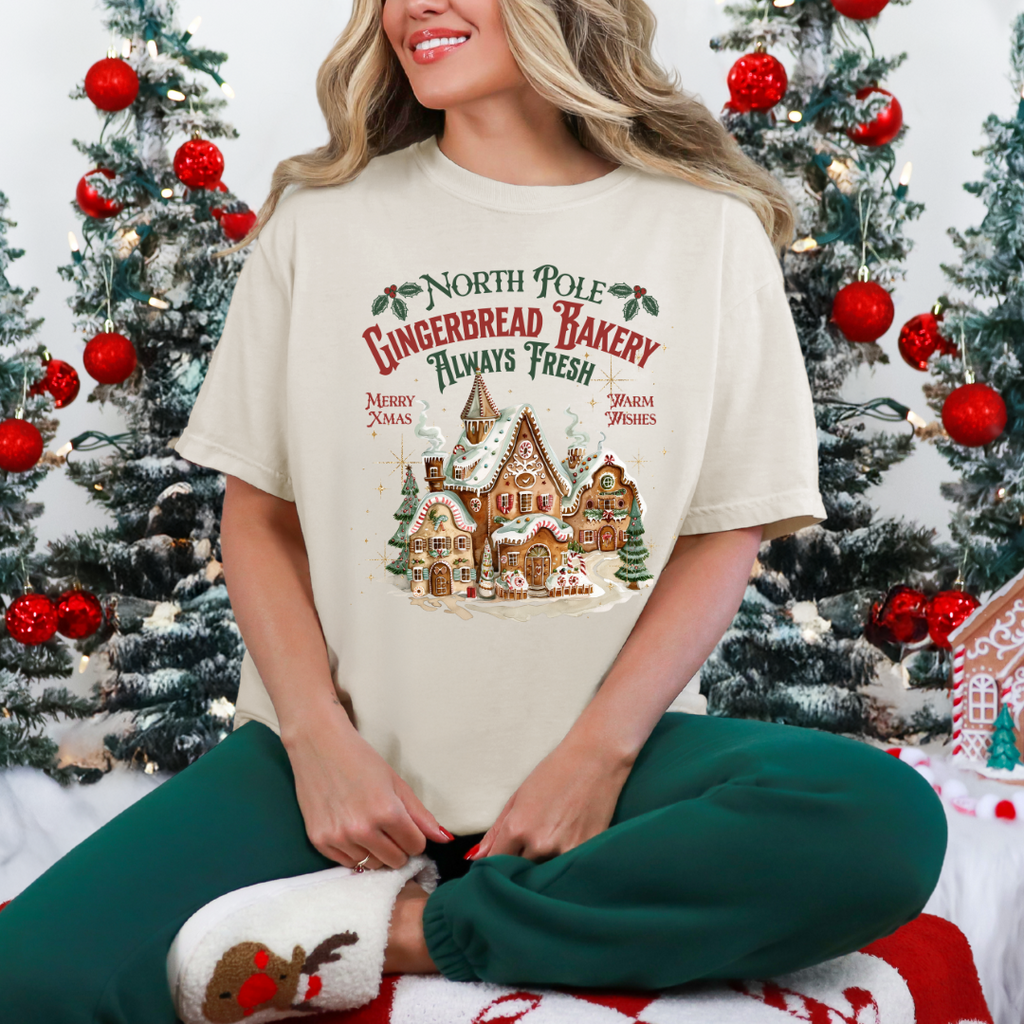 North Pole Gingerbread Bakery Graphic Ladies T-Shirt