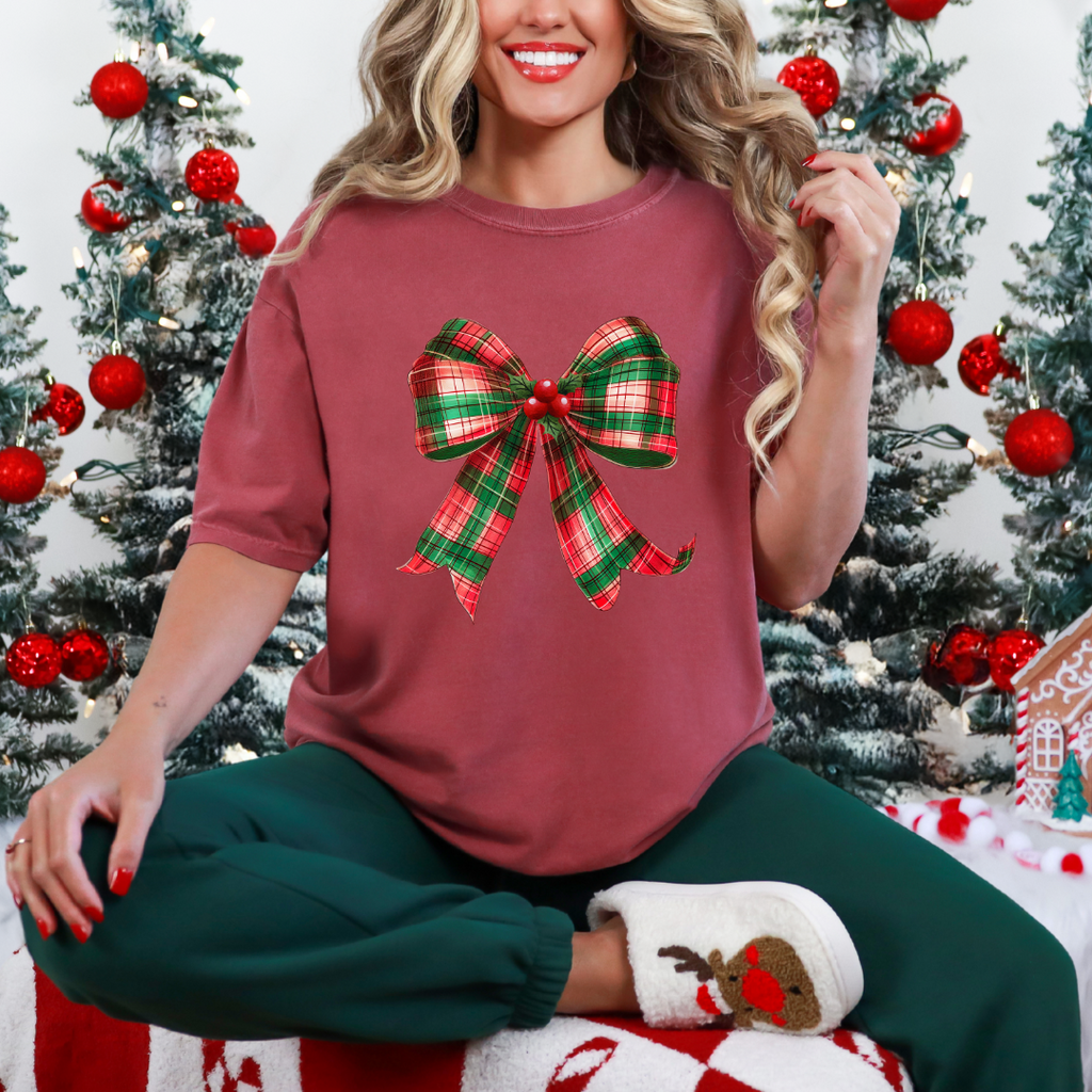 Christmas Bow Graphic Ladies T-Shirt