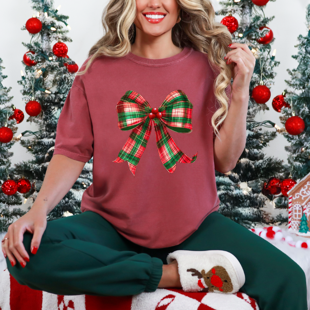 Christmas Bow Graphic Ladies T-Shirt