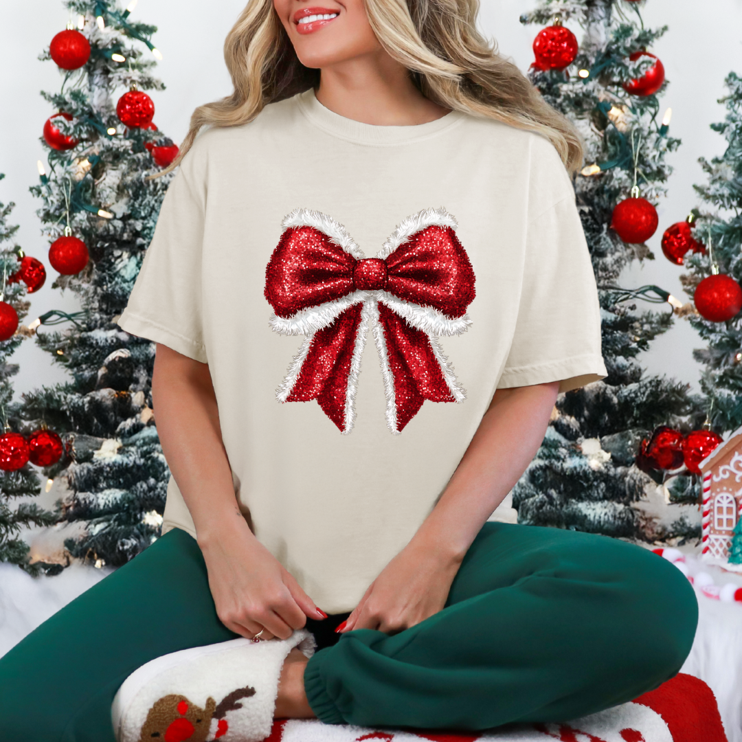 Santa Bow Graphic Ladies T-Shirt