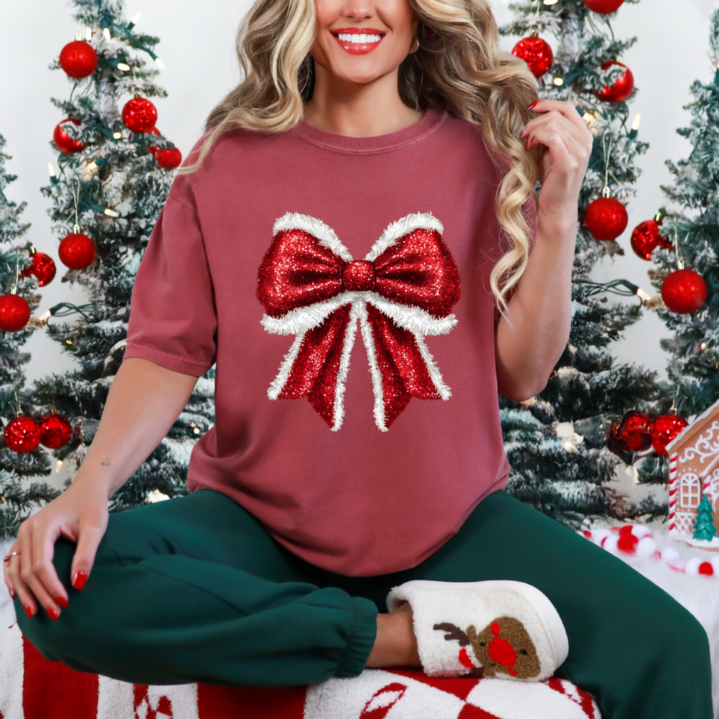Santa Bow Graphic Ladies T-Shirt