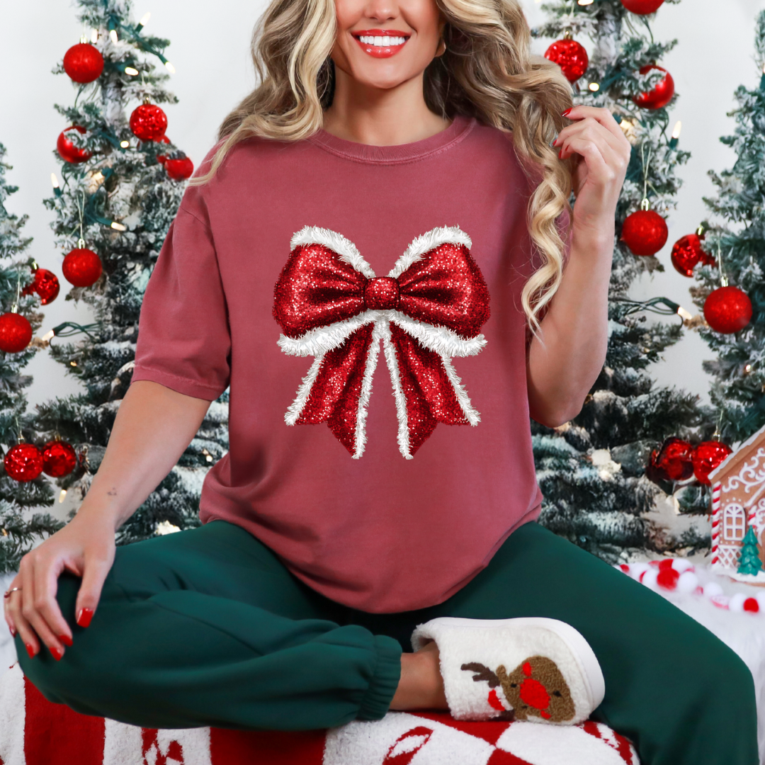 Santa Bow Graphic Ladies T-Shirt
