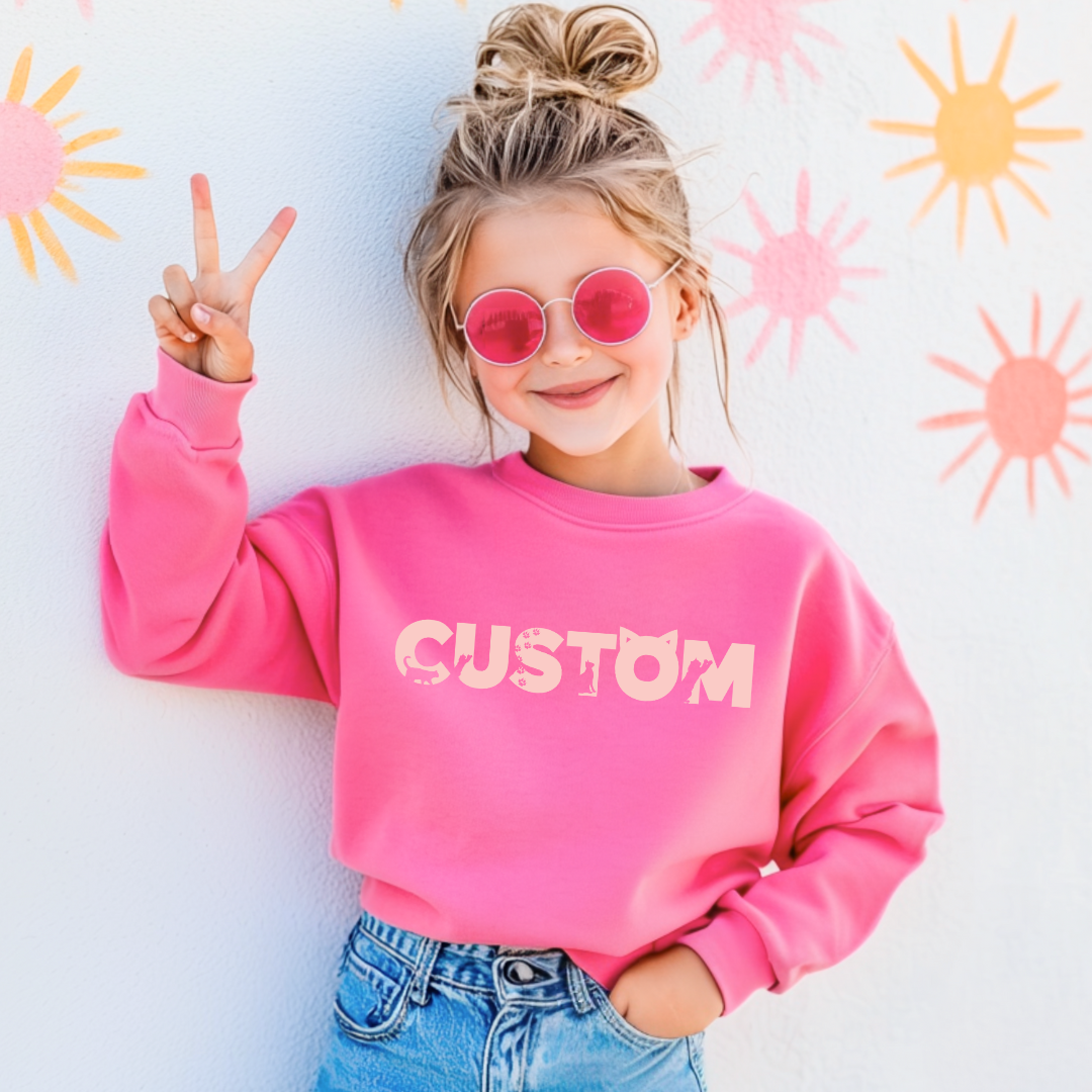 *CUSTOM* Cat Silhouette Name Kids Crewneck Sweater