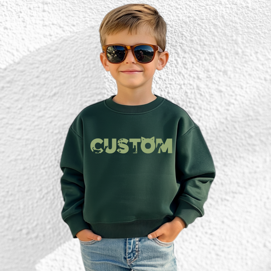 *CUSTOM* Cat Silhouette Name Kids Crewneck Sweater