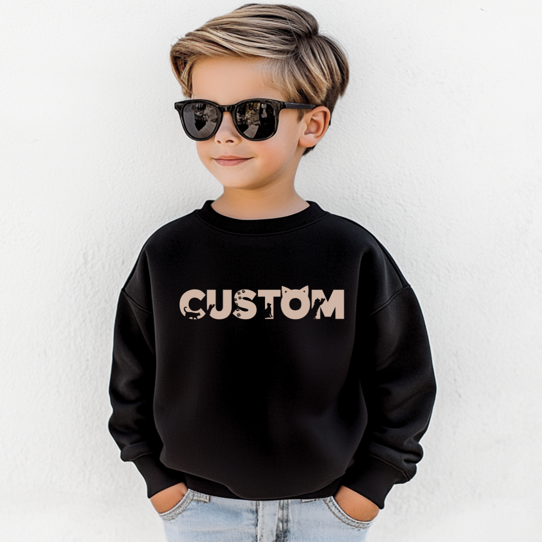 *CUSTOM* Cat Silhouette Name Kids Crewneck Sweater