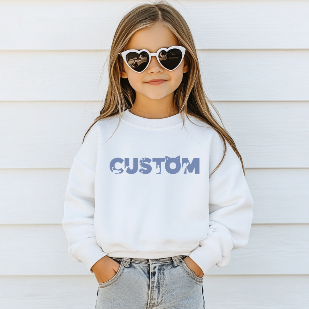 *CUSTOM* Cat Silhouette Name Kids Crewneck Sweater