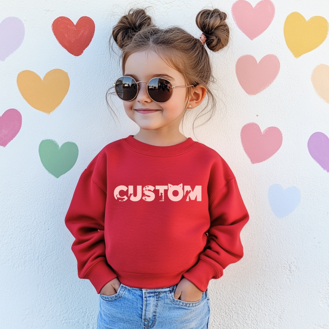 *CUSTOM* Cat Silhouette Name Kids Crewneck Sweater