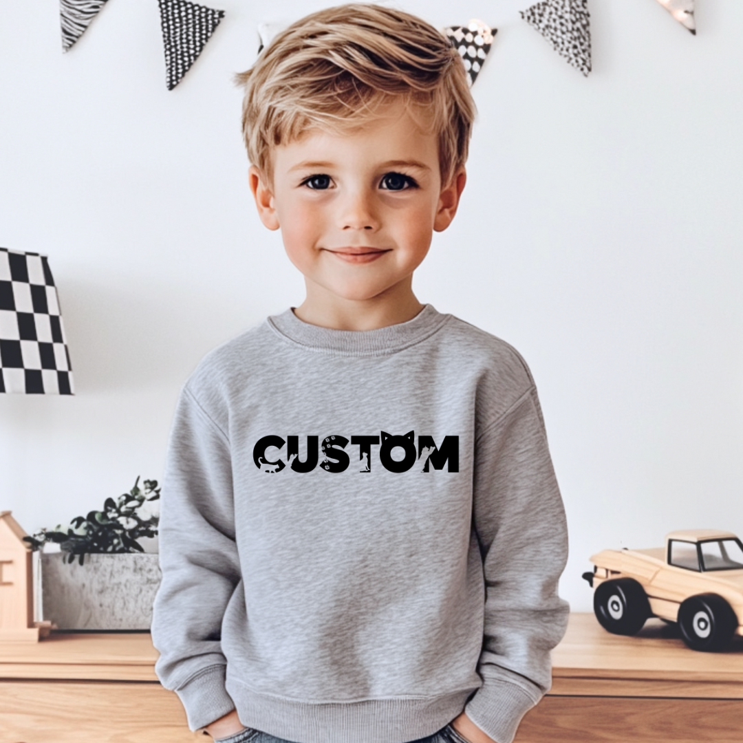 *CUSTOM* Cat Silhouette Name Kids Crewneck Sweater