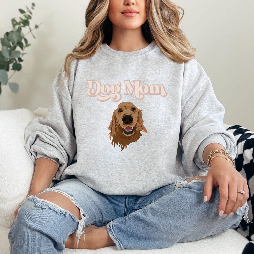 *CUSTOM* "Dog Mom" Hand-Drawn Pet Portrait Crewneck Sweater